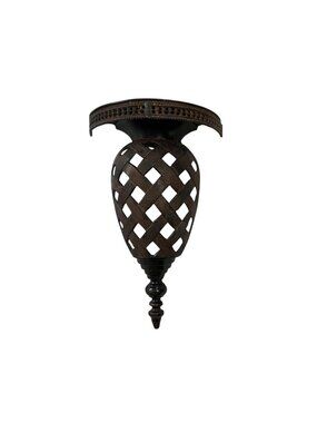 Vintage Metal Wall Shelf Sconce Woven Lattice Rustic Decor Heavy Brown Black